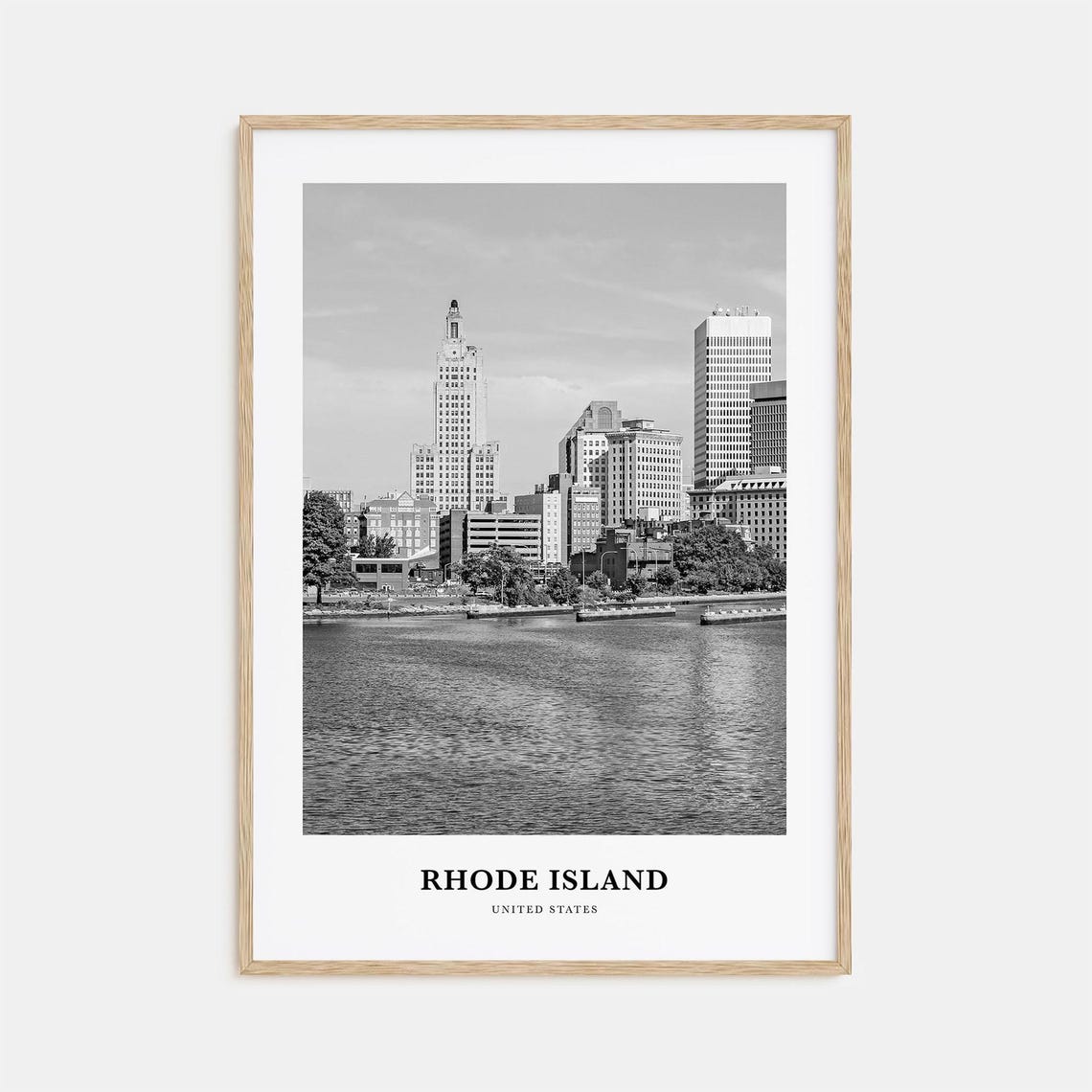 Rhode Island Providence Skyline Waterfront Black White Poster