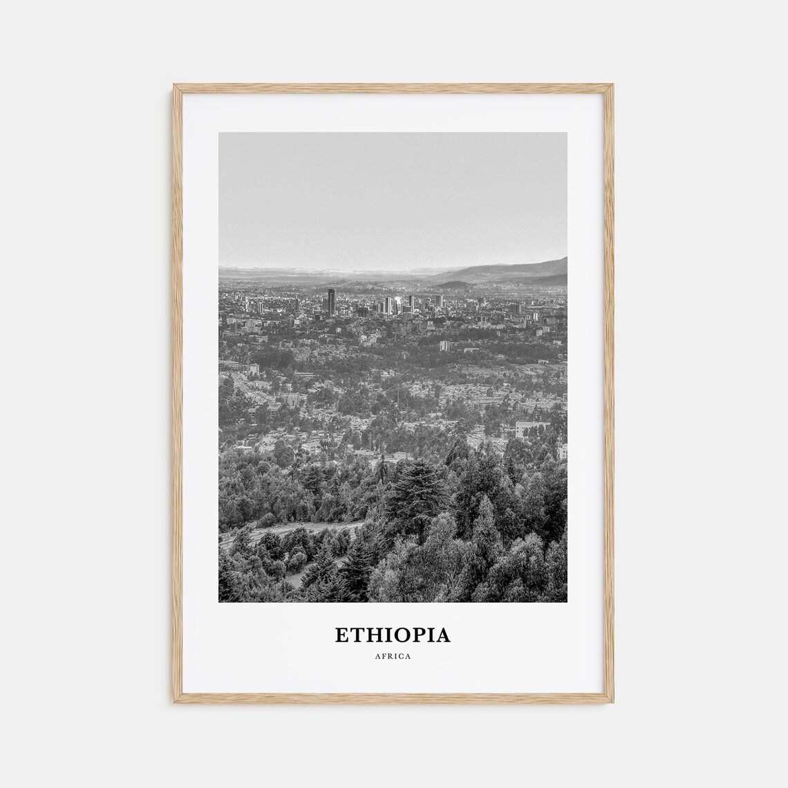 Ethiopia Africa Black and White City Panorama Monochrome Travel Poster