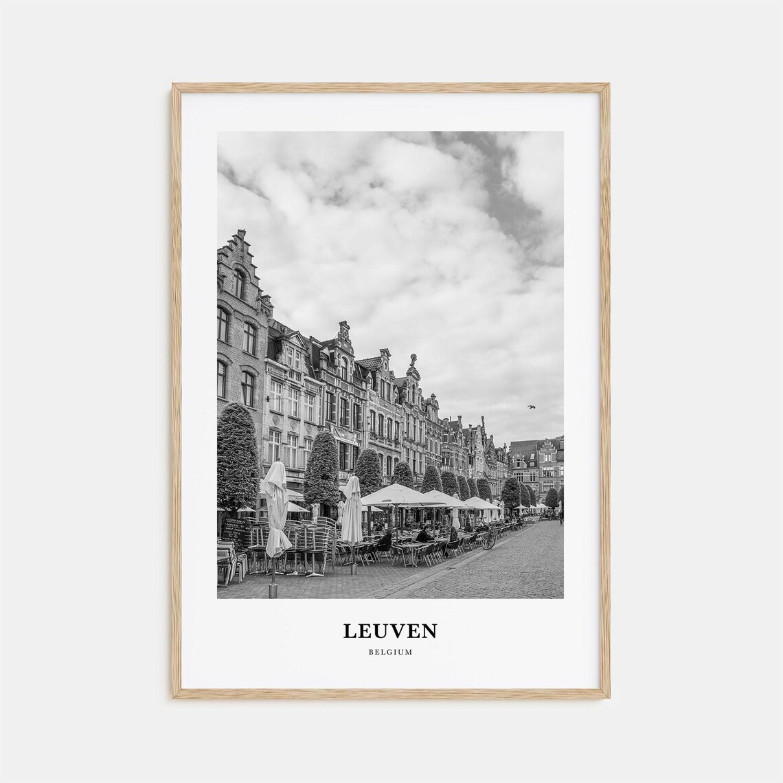 Leuven Belgium Historic Cobblestone Square Black White Travel Poster