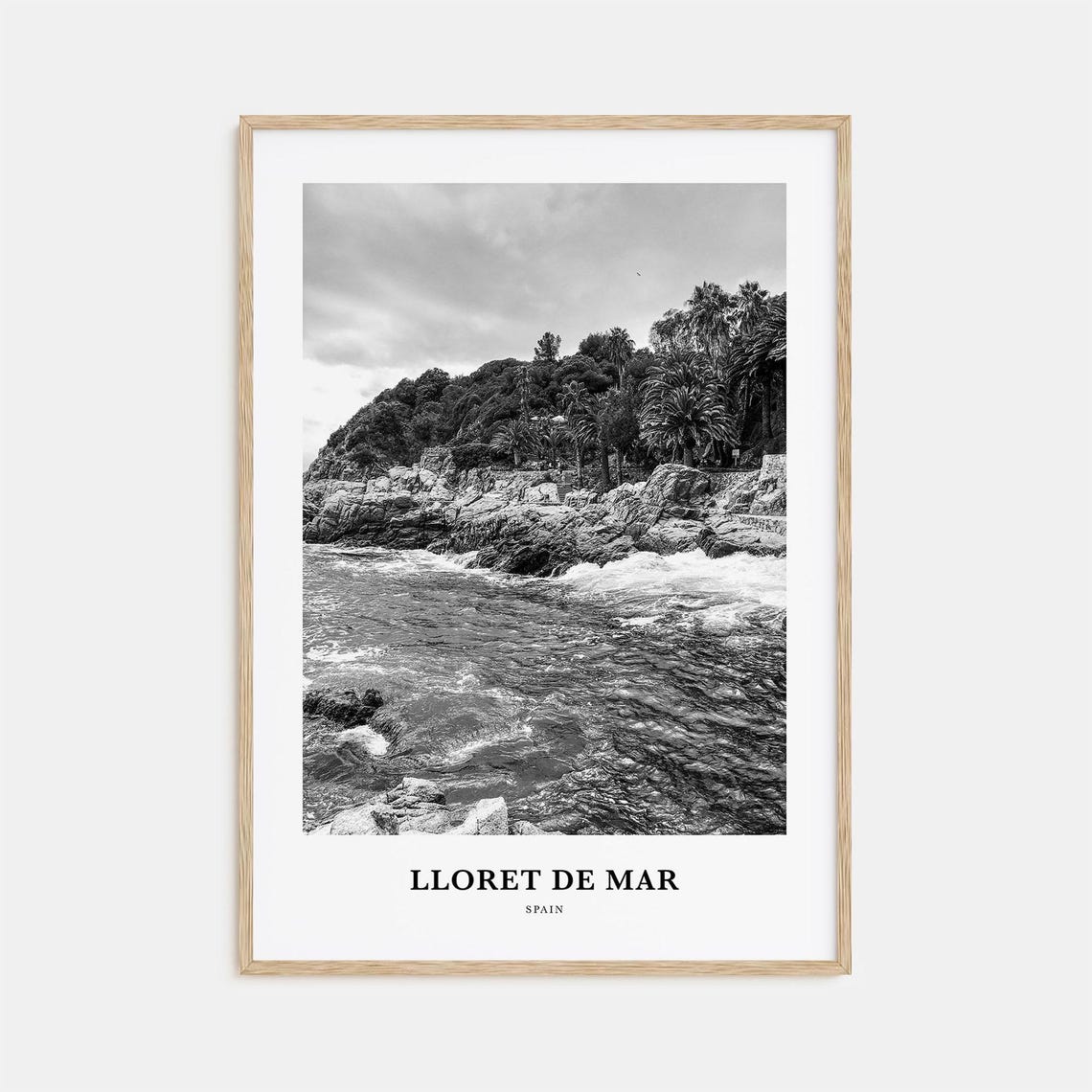 Lloret de Mar Spain Rocky Coast Palm Trees Black White Poster