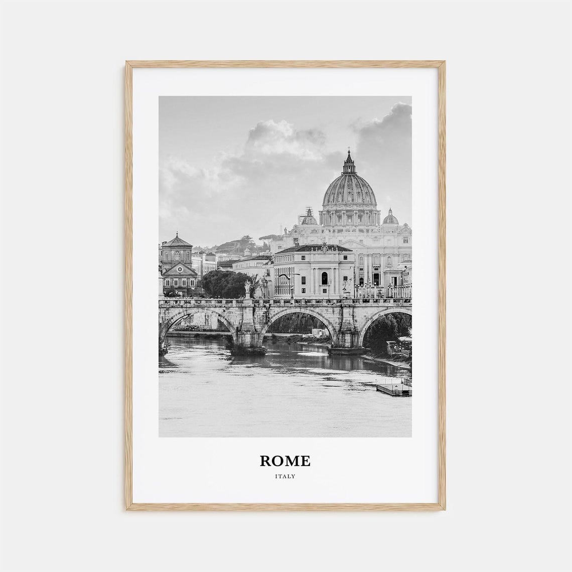Rome Italy Saint Peters Basilica Bridge Black And White Photo Poster