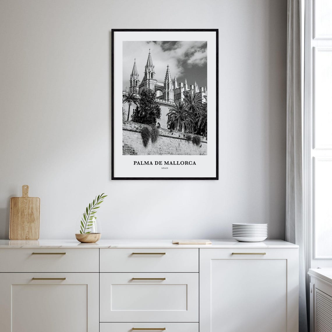 Palma de Mallorca Cathedral Spires Black and White Spain Poster - Image 2