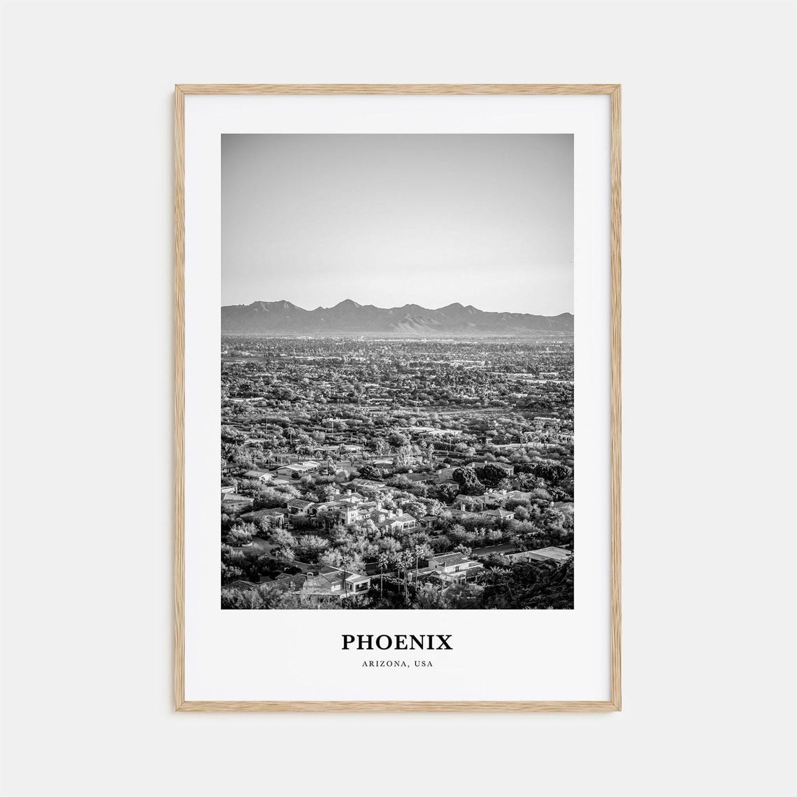 Phoenix Arizona Valley Cityscape Mountains Black and White Poster