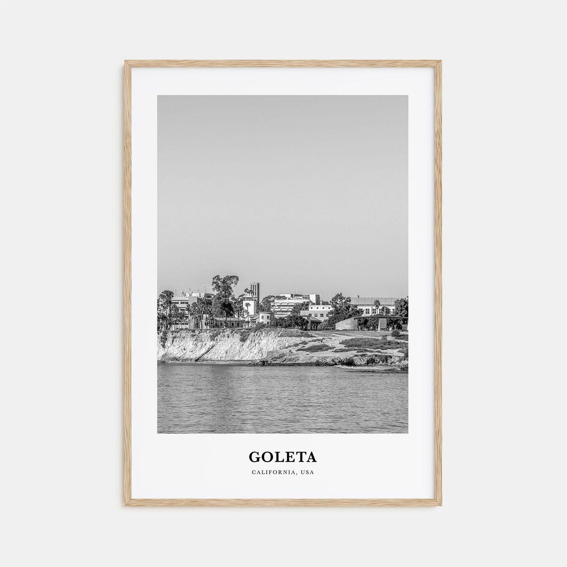 Goleta California Coastal Cliffs Town Black and White Poster