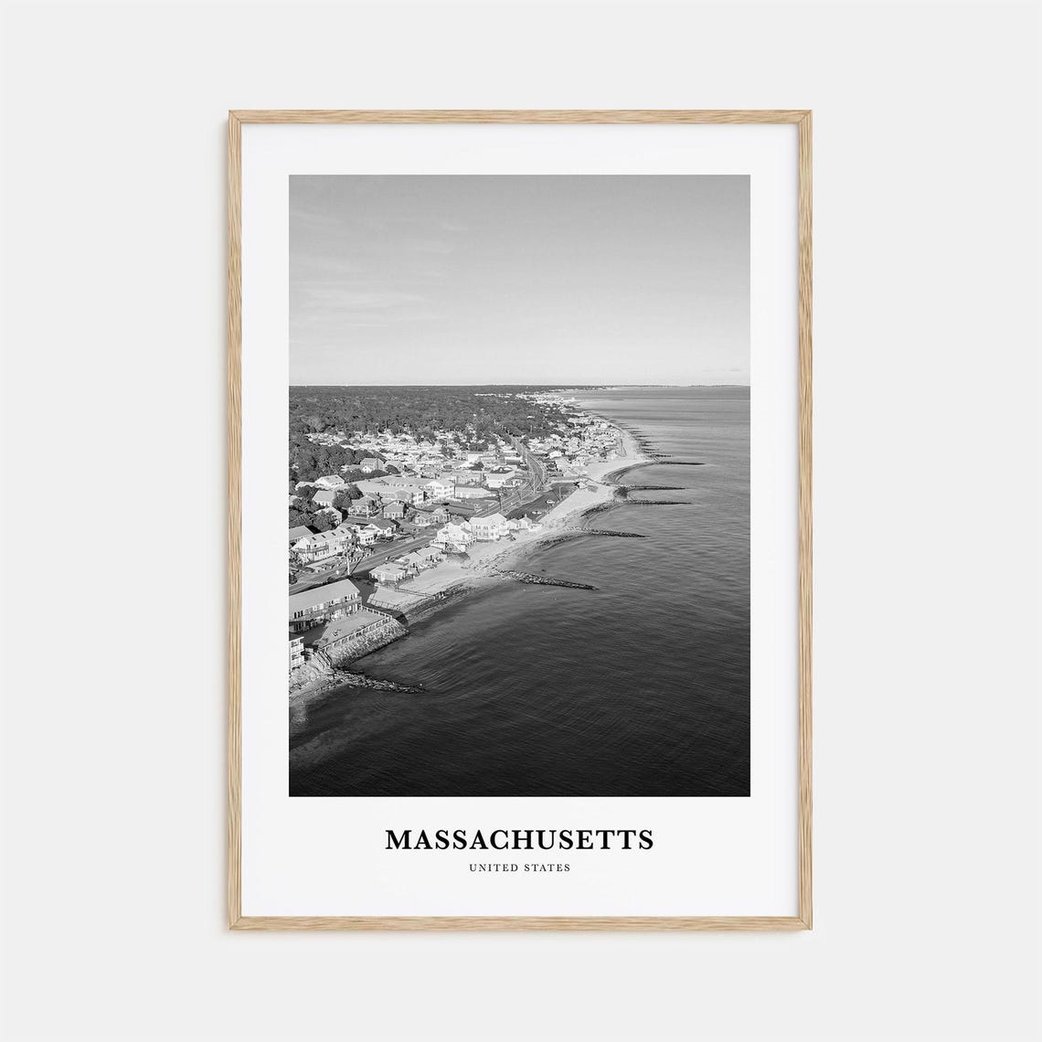 Massachusetts Coastal Town Aerial Ocean View Black White Poster