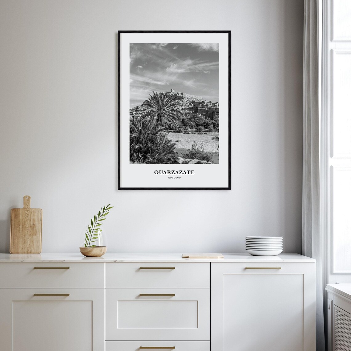Ouarzazate Morocco Kasbah Palm Oasis Black and White Travel Poster - Image 2