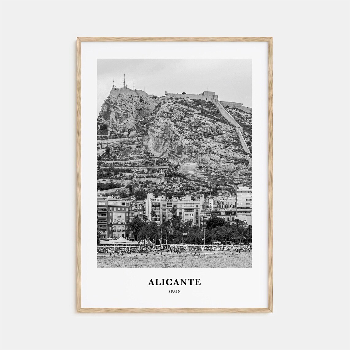 Alicante Spain Santa Barbara Castle Hill Black and White Travel Poster
