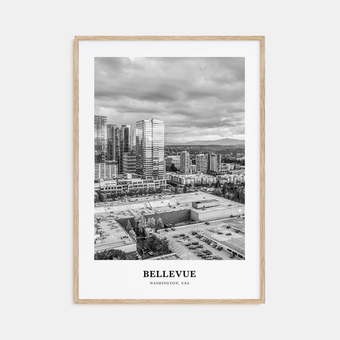 Bellevue Washington Modern Downtown Skyline Towers Black White Poster