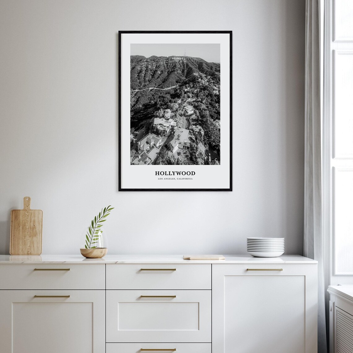 Hollywood Sign Hilltop Los Angeles Aerial Black and White Poster - Image 2