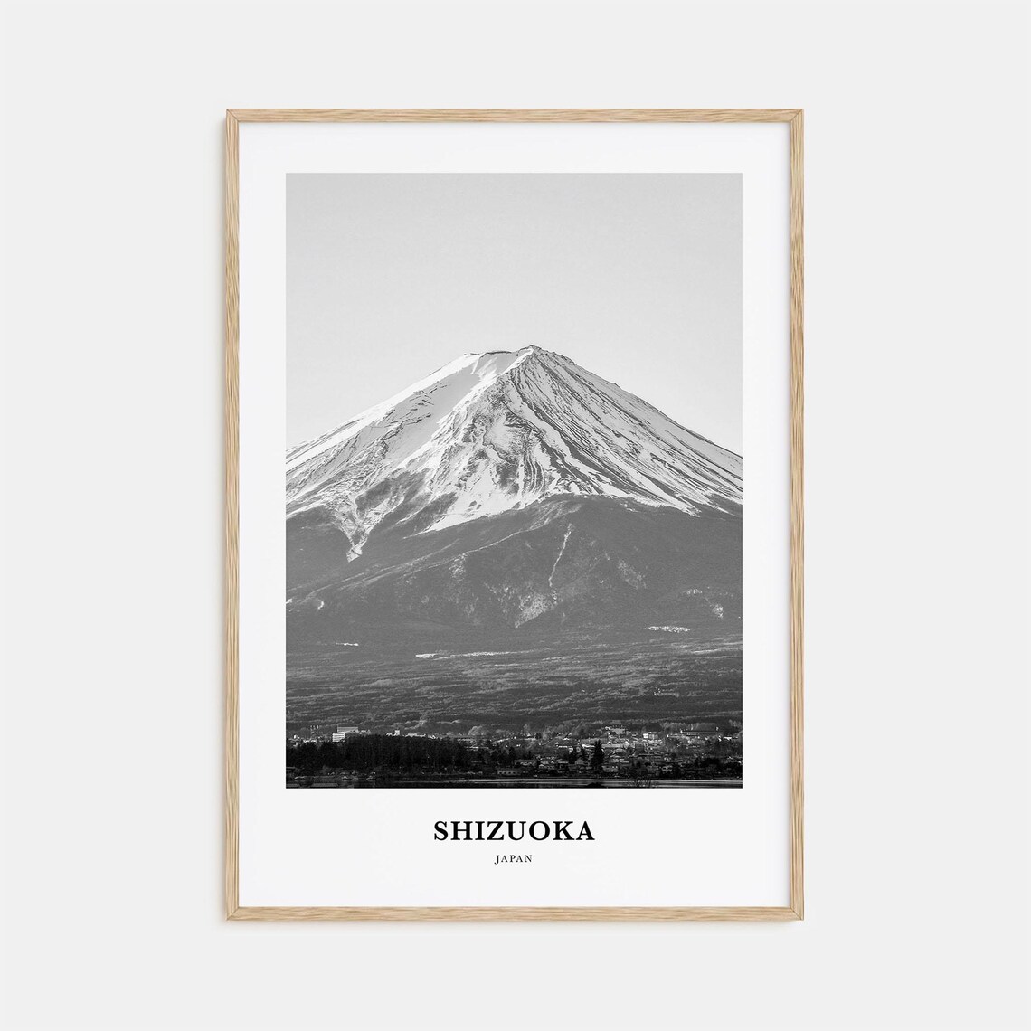 Shizuoka Japan Mount Fuji Snow Capped Peak Black White Travel Poster