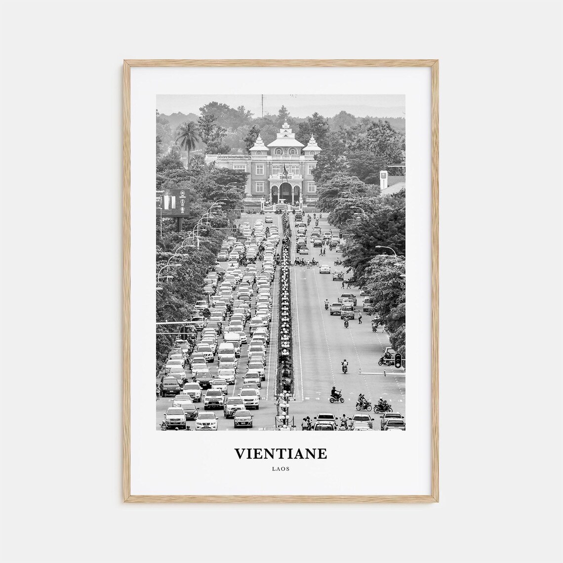 Vientiane Laos Monochrome Patuxai Monument Avenue Street Poster