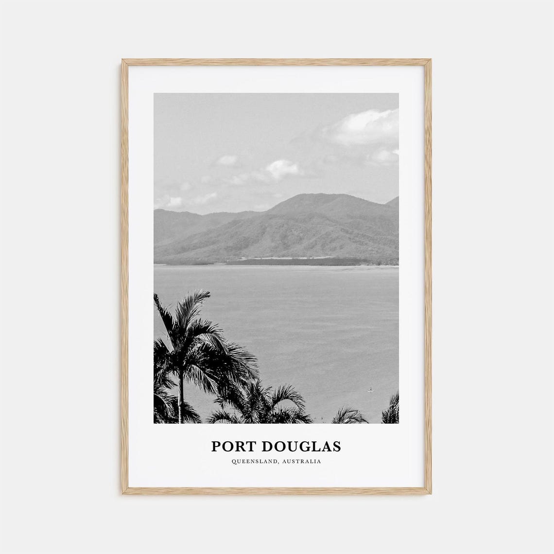 Port Douglas Queensland Palm Beach Ocean Black White Travel Poster