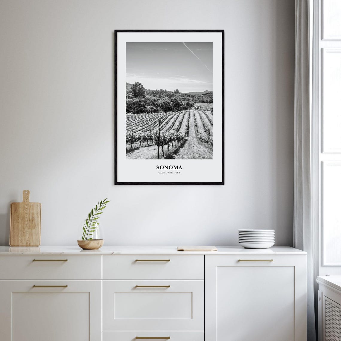 Sonoma California Vineyard Rolling Hills Black White Photo Poster - Image 2