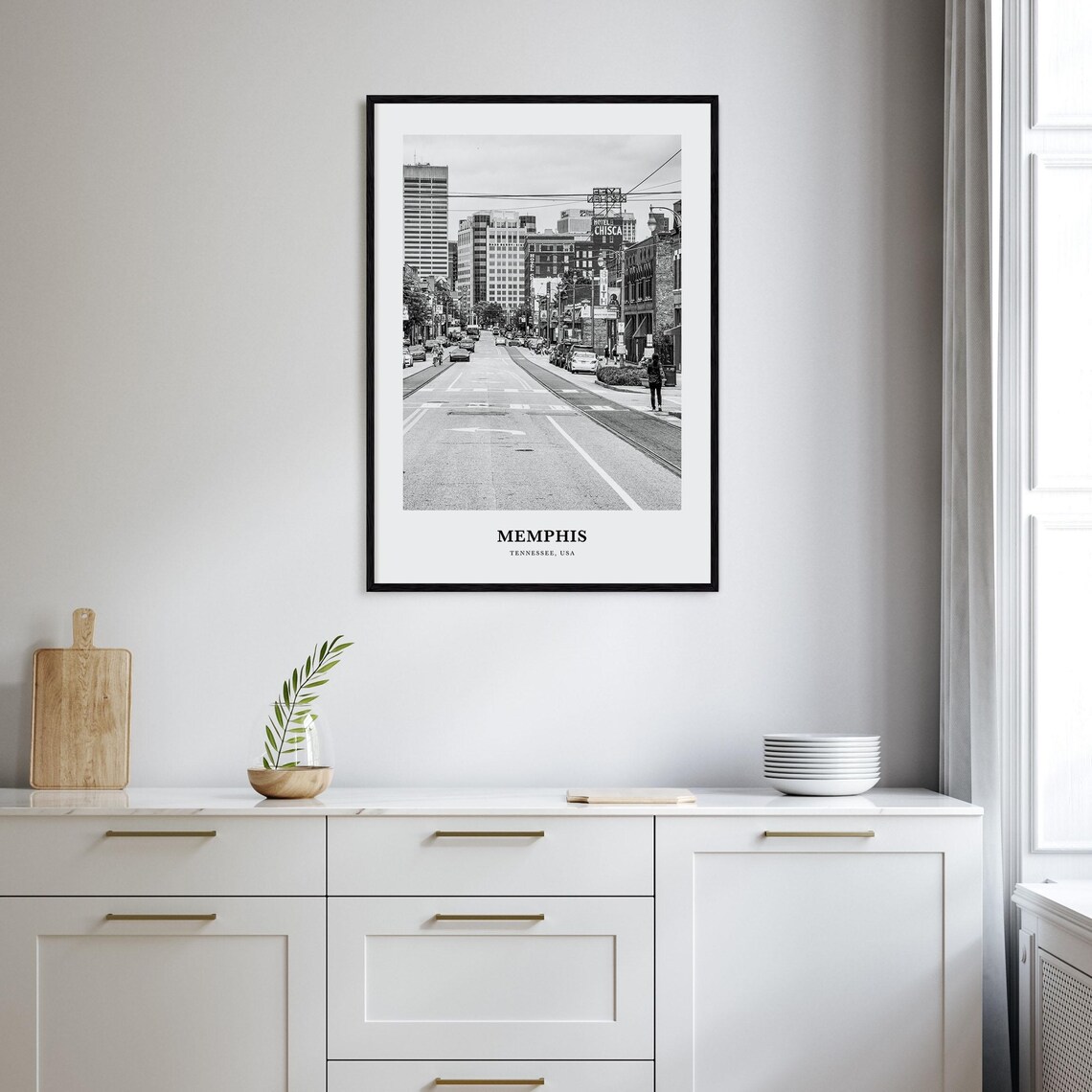 Memphis Tennessee Downtown Street Hotel Chisca View Black White Poster - Image 2