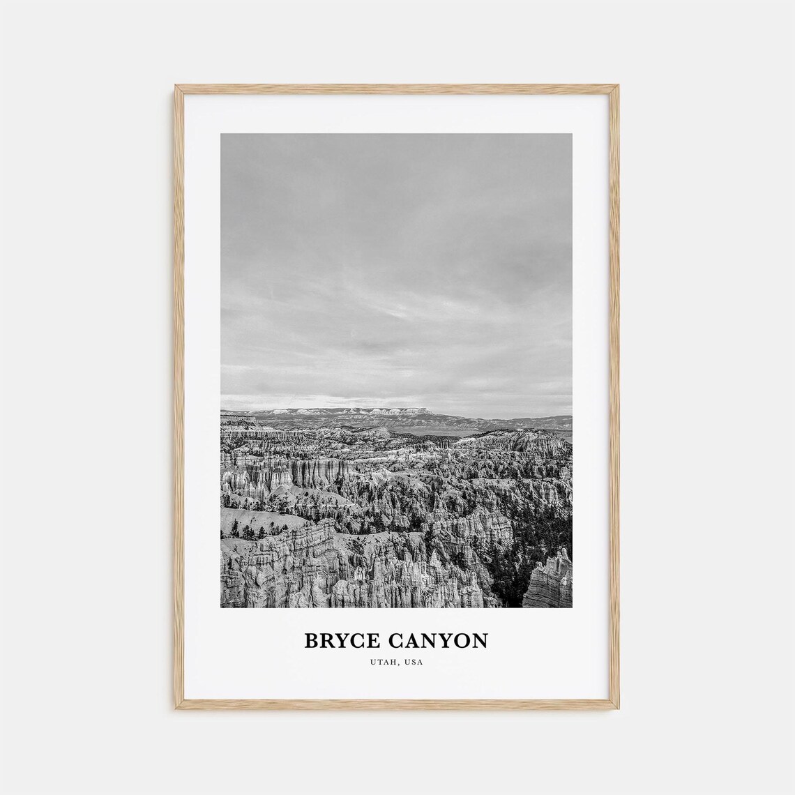 Bryce Canyon Hoodoos Amphitheater Vista Black and White Travel Poster