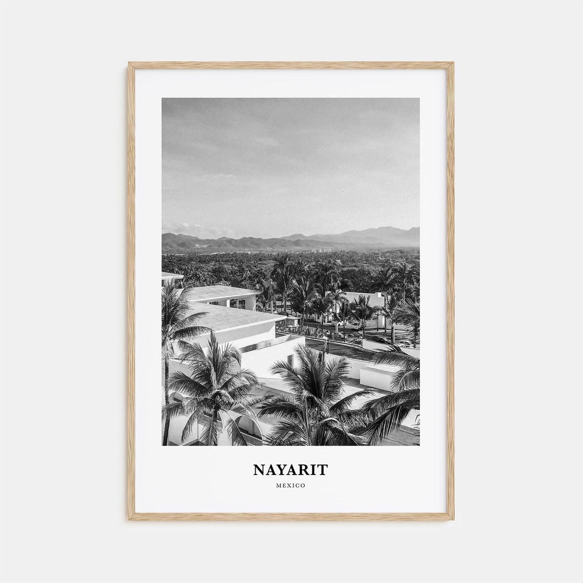Nayarit Mexico Palm Trees Black and White Beach Resort Poster