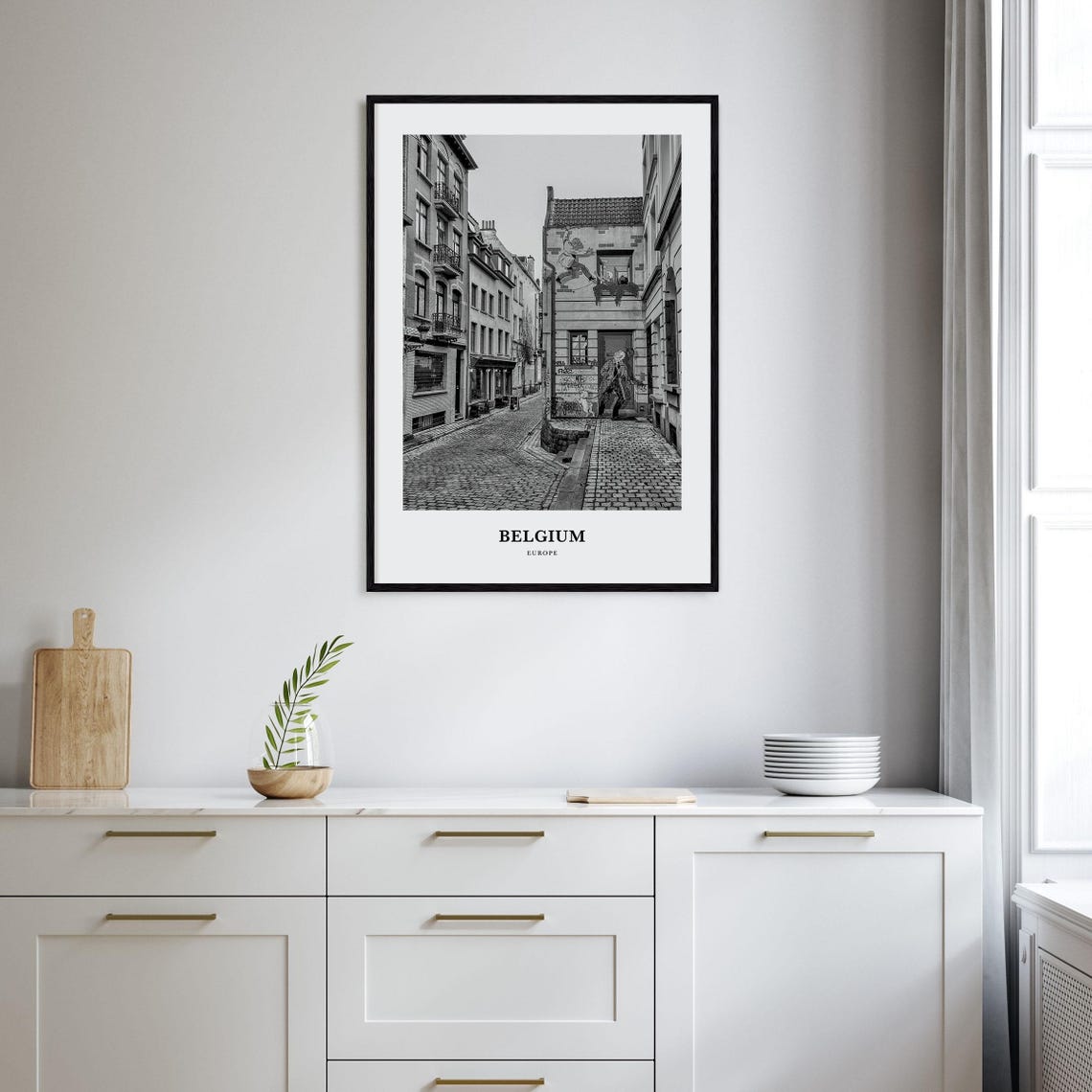 Belgian Cobblestone Street Adorned With Comic Wall Murals Poster - Image 2