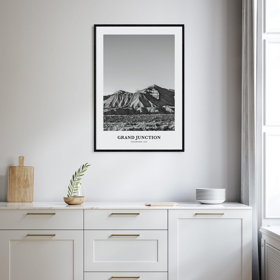 Grand Junction Colorado Mountain Vista Black and White Poster - Image 2