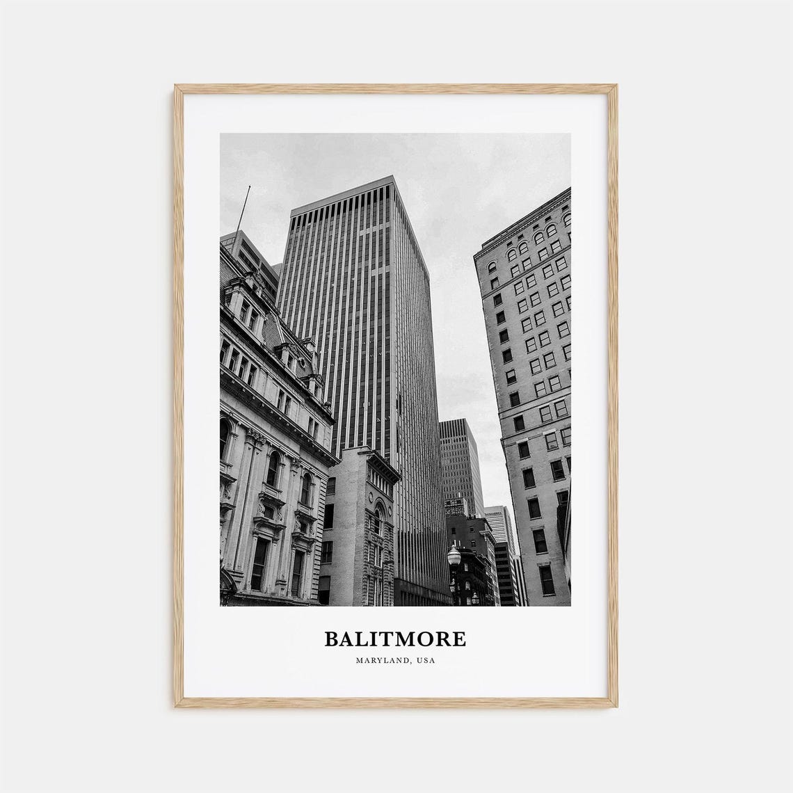 Baltimore Maryland Downtown Skyscrapers Black and White Poster