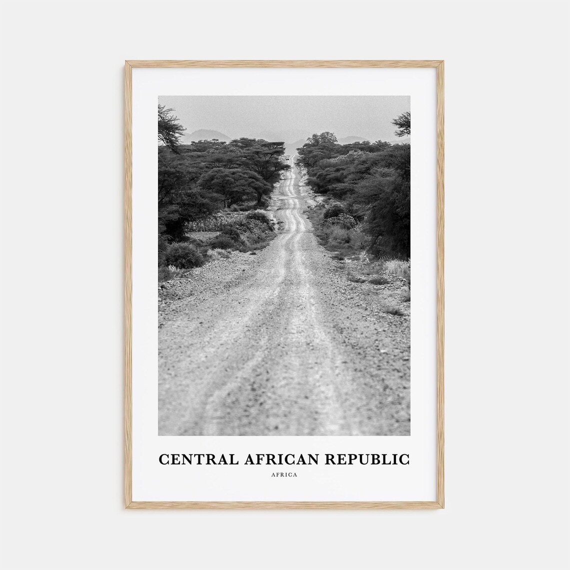 Central African Republic Savanna Dirt Road Black White Travel Poster