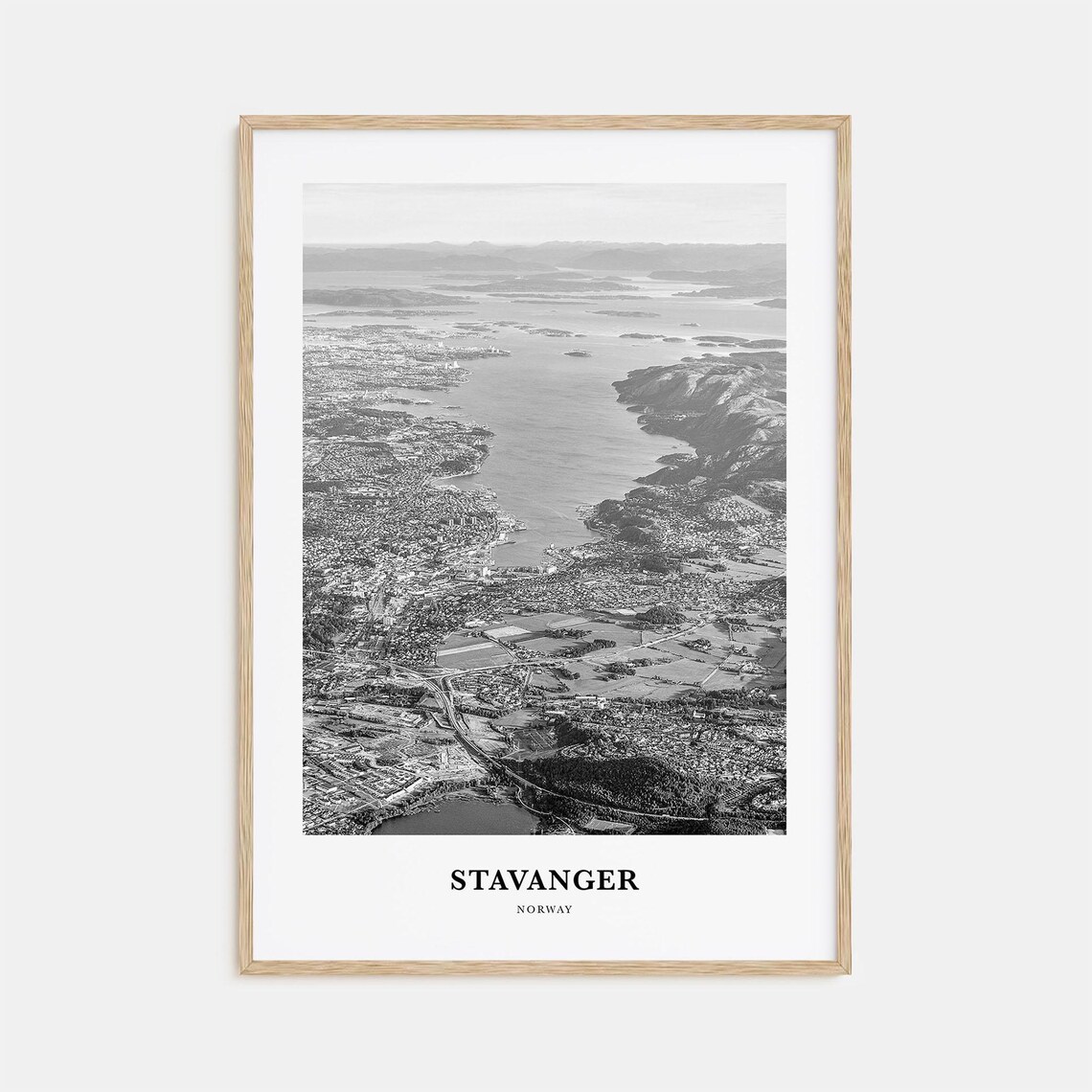 Stavanger Norway Fjord Aerial Black White Coastline Photo Poster