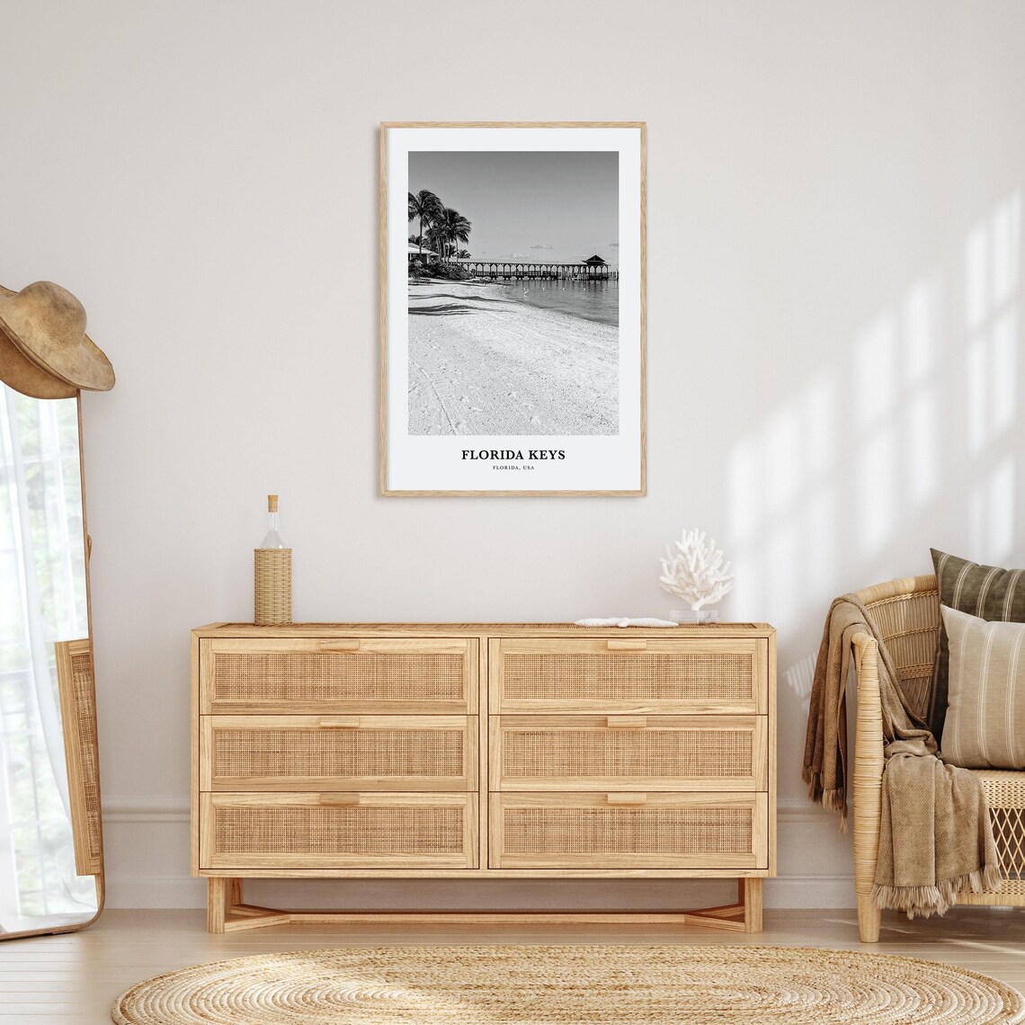 Florida Keys Beach Fishing Pier Black and White Photo Poster - Image 3