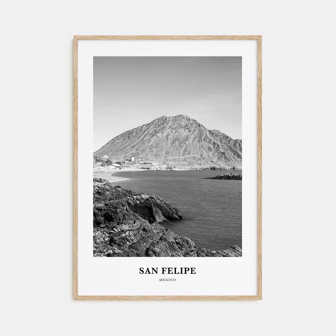 San Felipe Mexico Rocky Coastline Black and White Photo Poster
