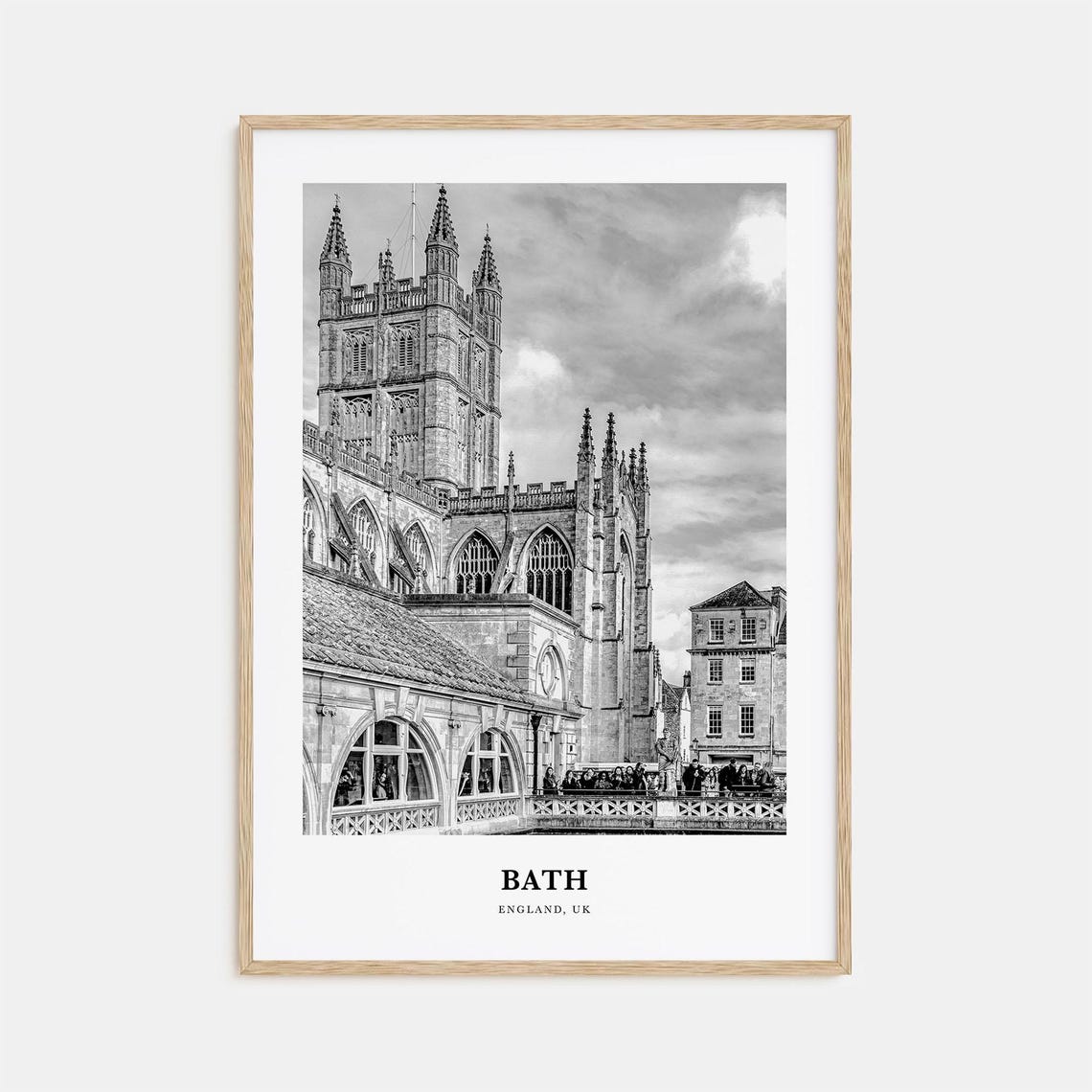 Bath England Gothic Bath Abbey And Roman Baths Black White Poster