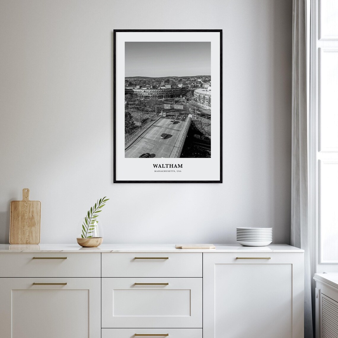 Waltham Massachusetts Highway Bridge Aerial View Black White Poster - Image 2