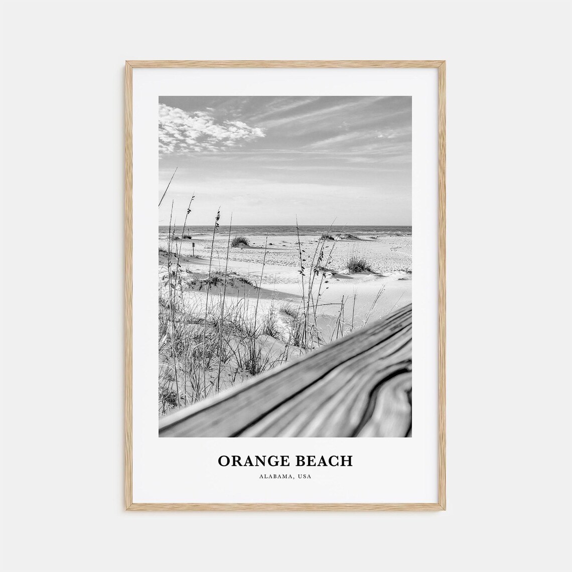 Orange Beach Alabama Dunes Boardwalk Ocean Black and White Poster