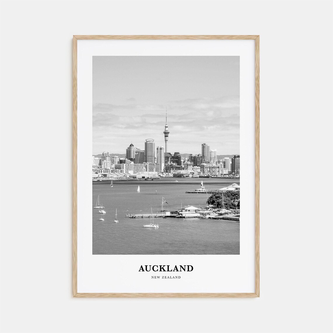 Auckland New Zealand Skyline Sailboats Harbor Black and White Poster