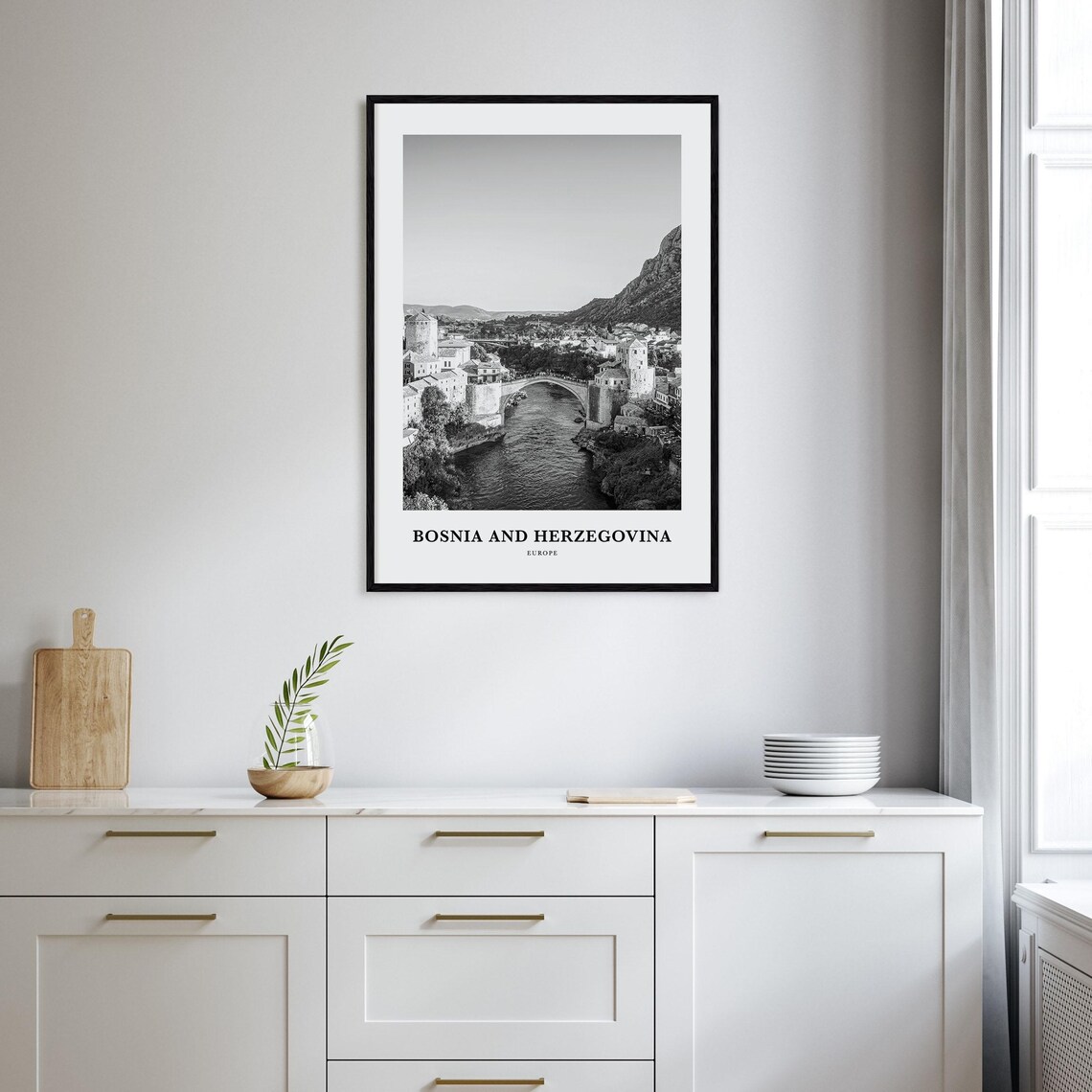 Mostar Stari Most Old Bridge Bosnia Herzegovina Black and White Poster - Image 2
