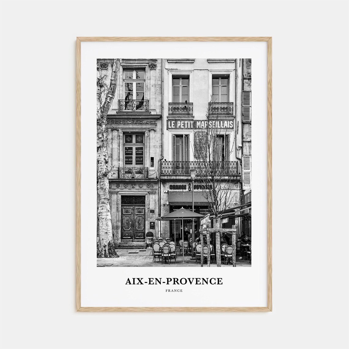 Aix-en-Provence Parisian Cafe Facade Black and White Travel Poster