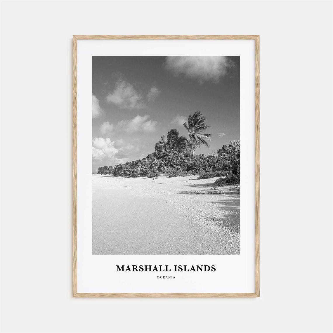 Marshall Islands Tropical Sandy Beach Black White Photo Poster