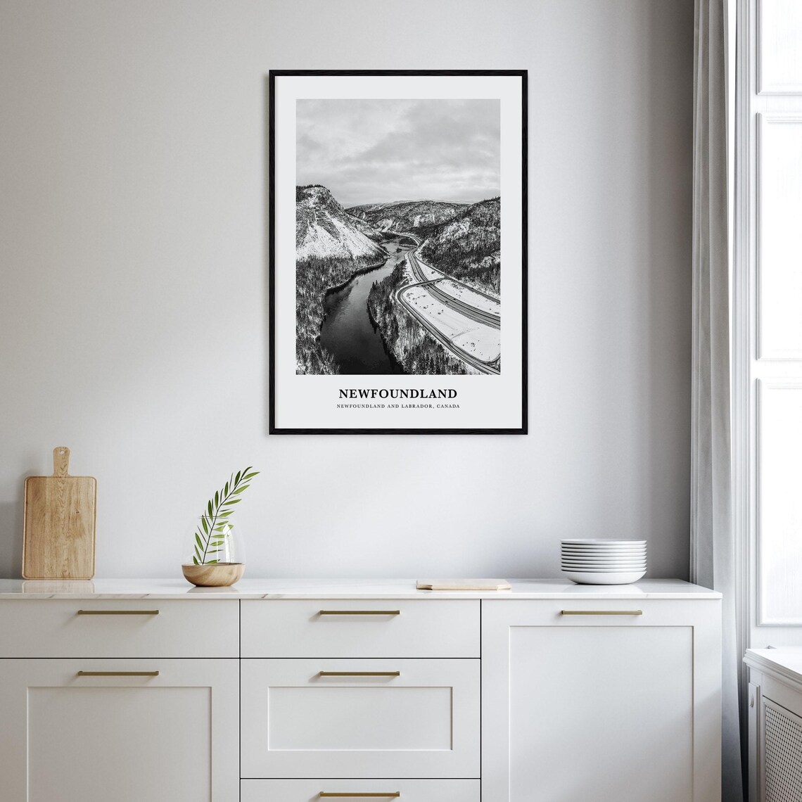 Newfoundland Canada Black and White Winter River Valley Photo Poster - Image 2