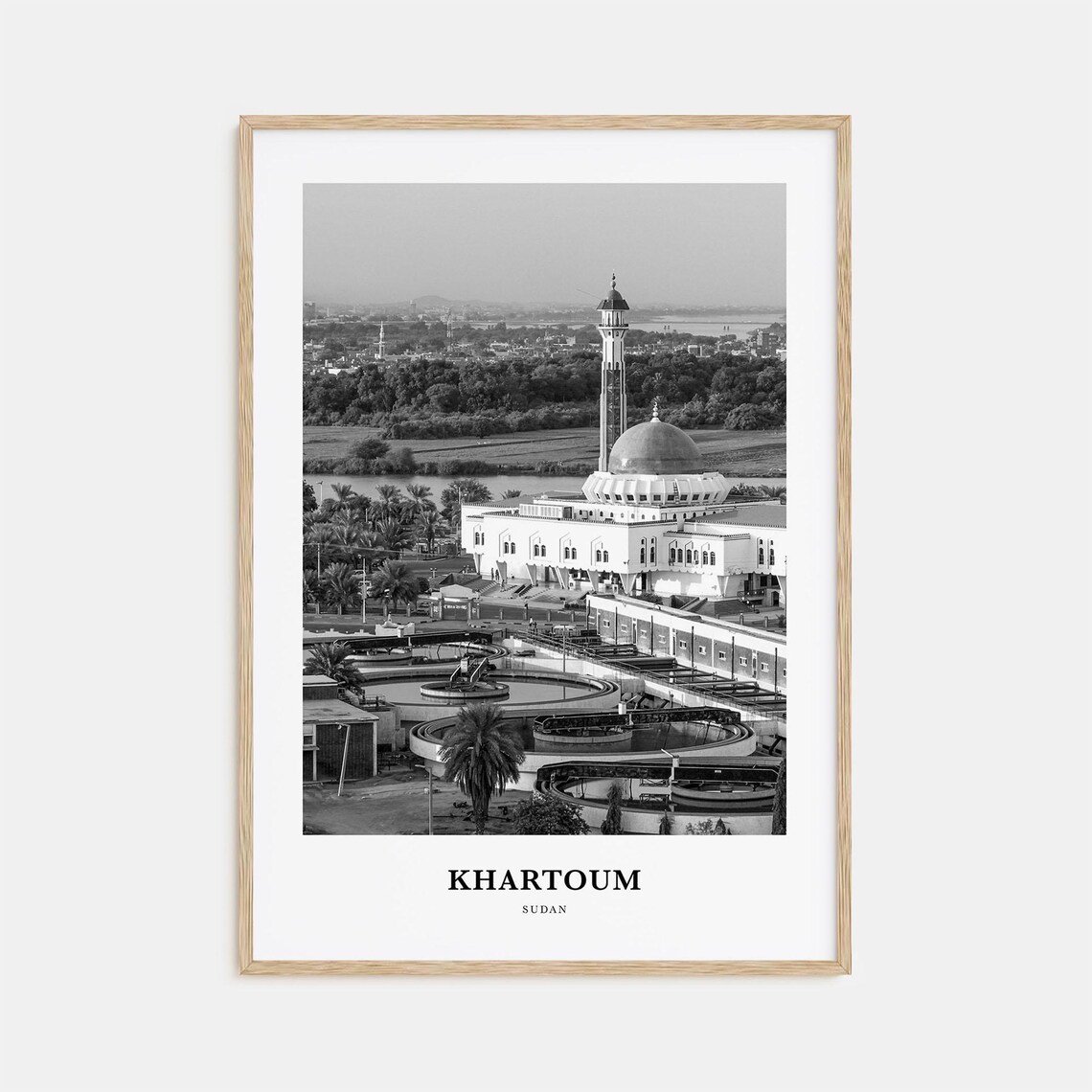 Khartoum Sudan Black and White Grand Mosque Minaret Photo Poster
