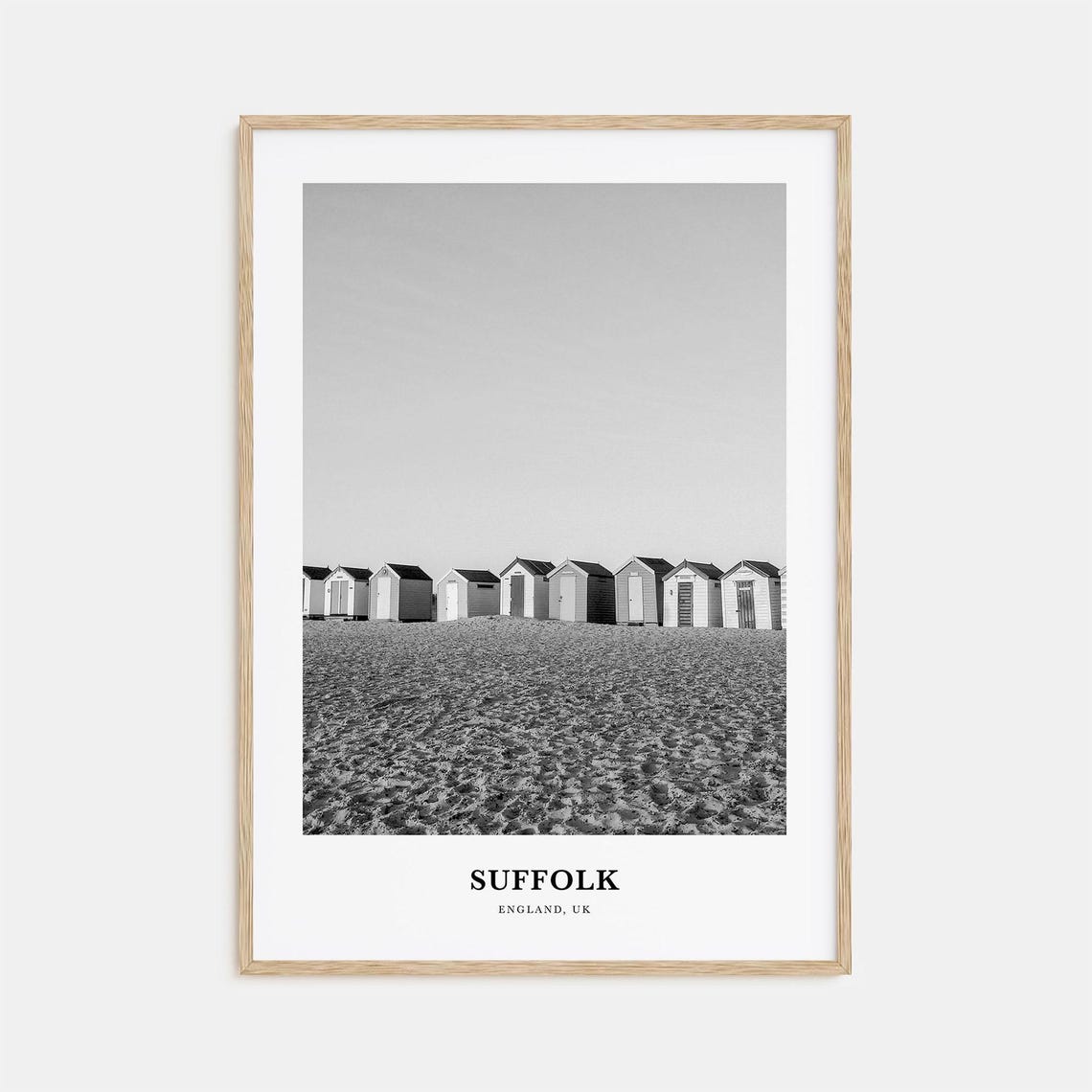 Suffolk England Beach Huts Black White Seaside Photography Poster