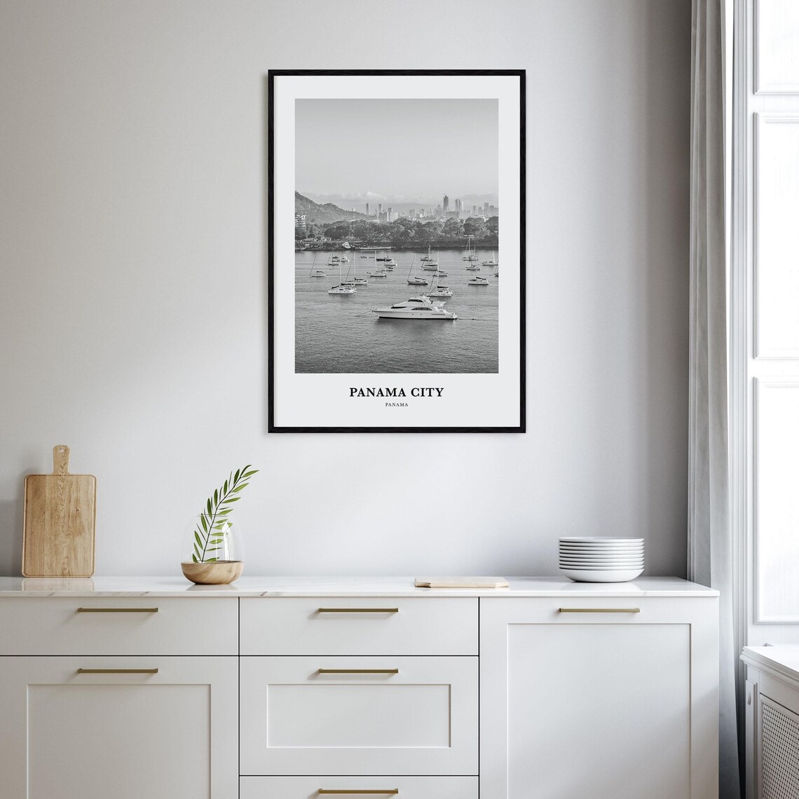Panama City Panama Marina Sailboats Skyline Black White Poster - Image 2