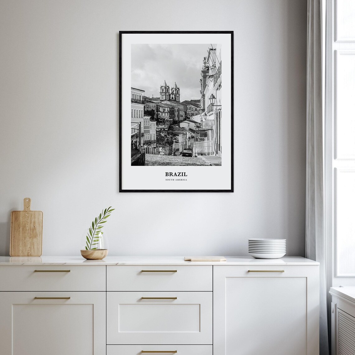 Brazil Pelourinho Colonial Street Churches Black and White Poster - Image 2