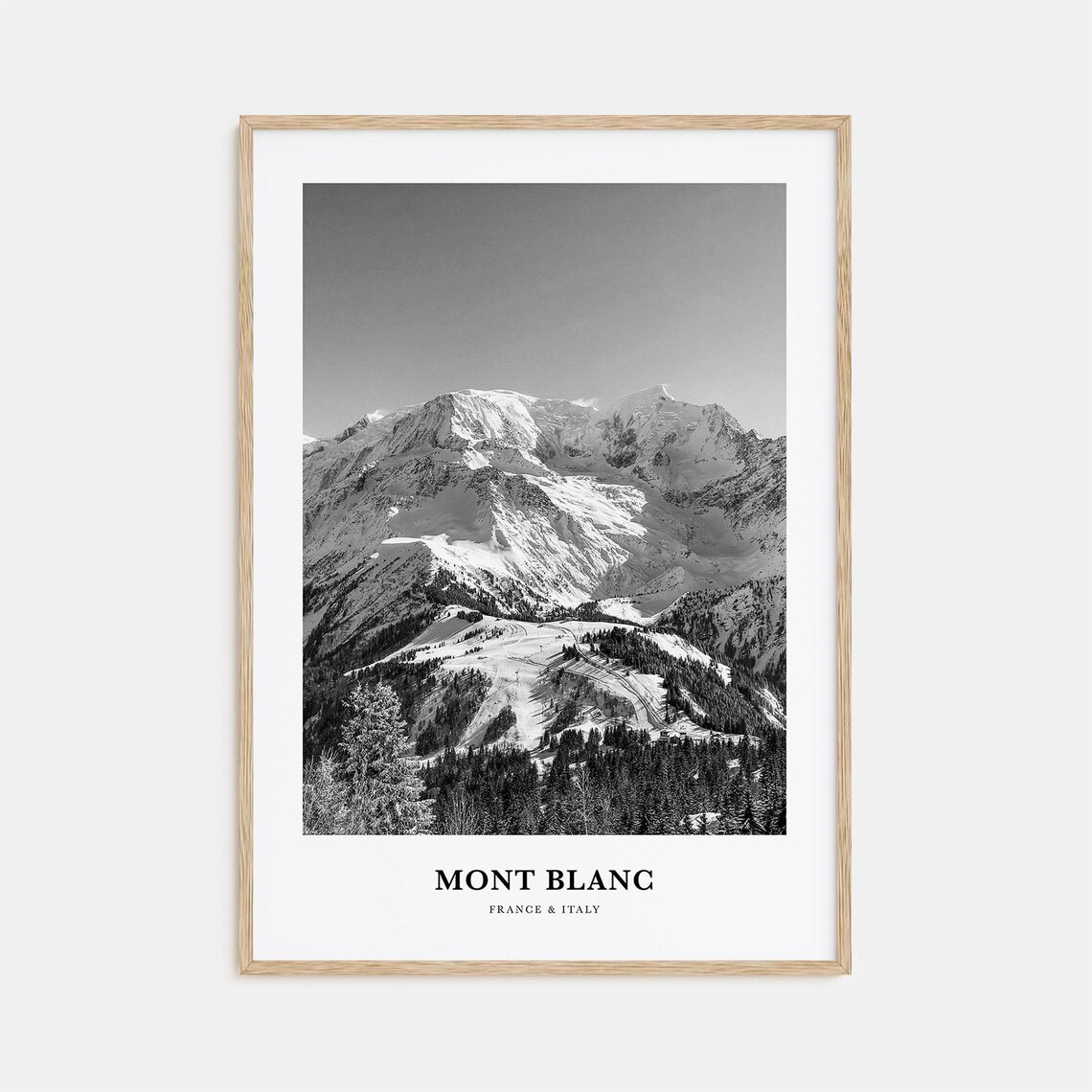 Mont Blanc France Italy Snowy Alpine Summit Black White Poster