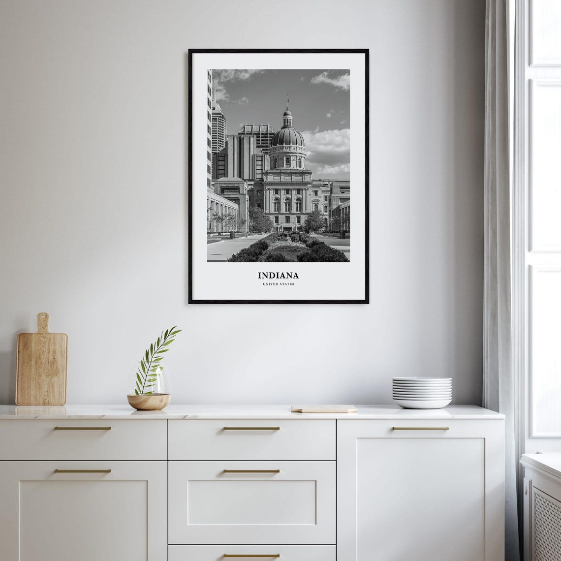 Indiana Statehouse Dome Downtown Black and White Photography Poster - Image 2