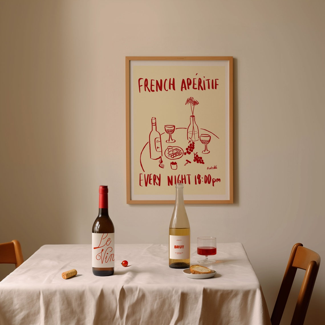 Charming French Aperitif Red Wine Illustration Kitchen Poster - Image 3