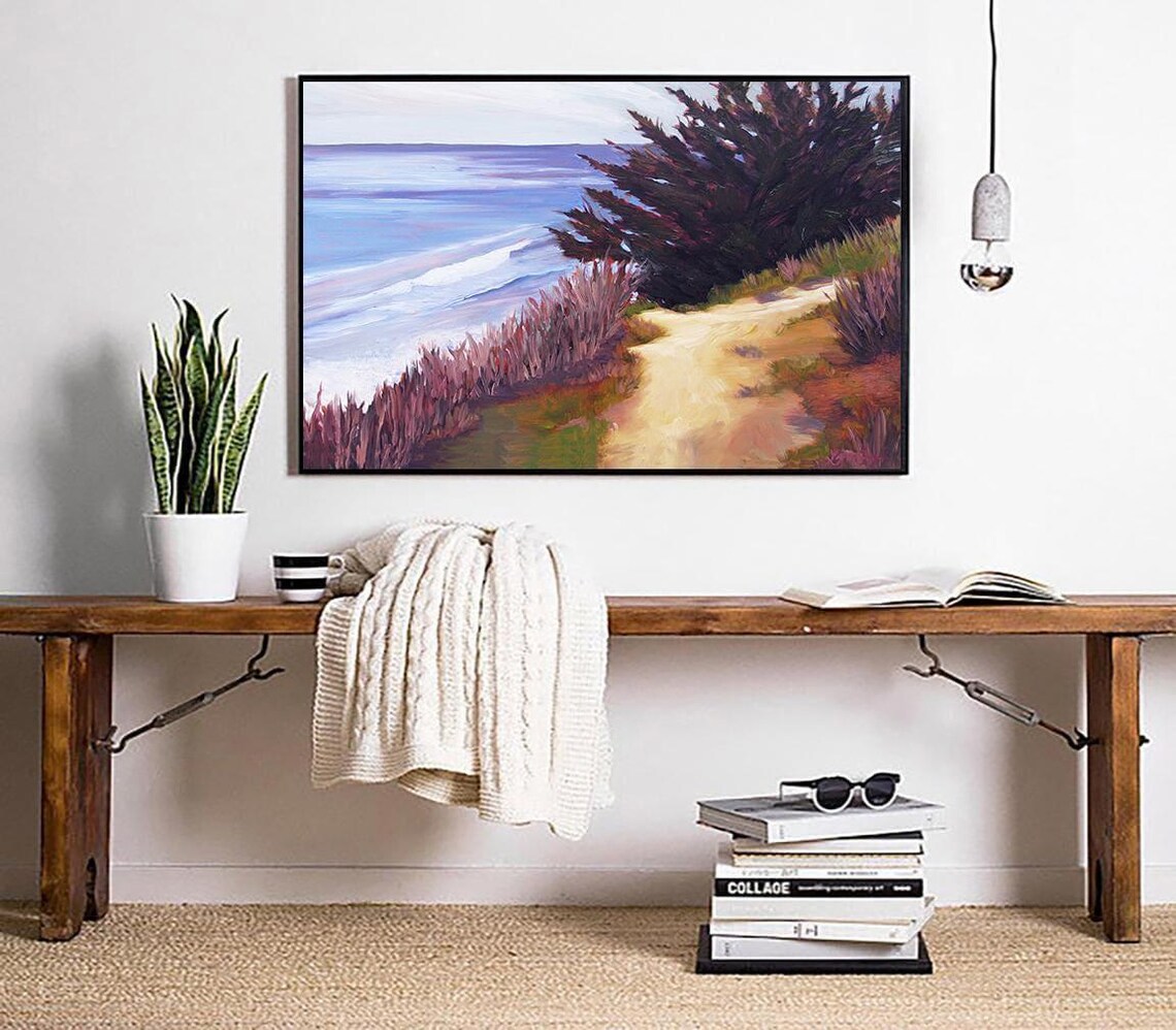 Ellwood Beach Cypress Tree Bluff Path Misty Ocean Painting Poster - Image 5