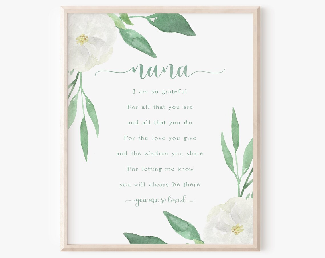 Instant Nana Quote Poem, Heartfelt Birthday Present