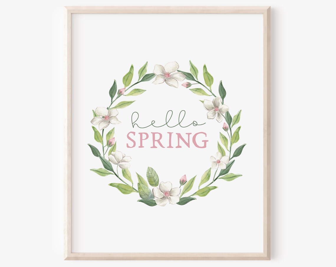 Hello Spring Floral Wreath Art Print, Seasonal Decor - Image 5