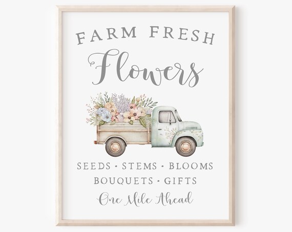 Farm Fresh Flowers Truck Sign, Nostalgic Spring Art Print