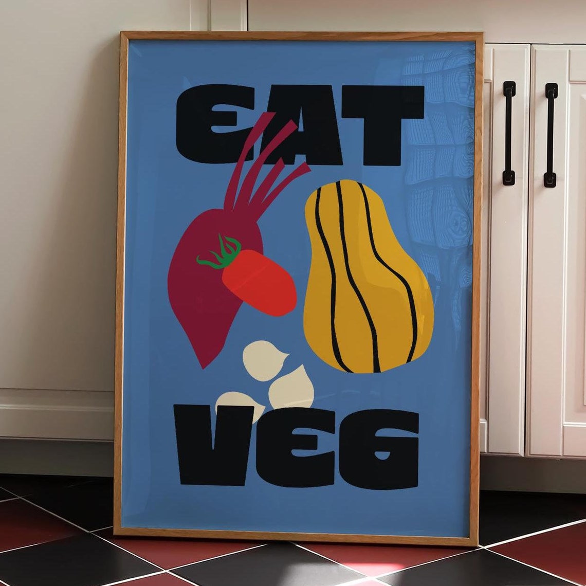 Vegetable Kitchen Art Print Unframed Eat Your Veg Colourful Wall Art Fun Retro Home Decor