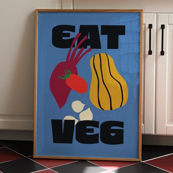Vegetable Kitchen Art Print Unframed Eat Your Veg Colourful Wall Art Fun Retro Home Decor