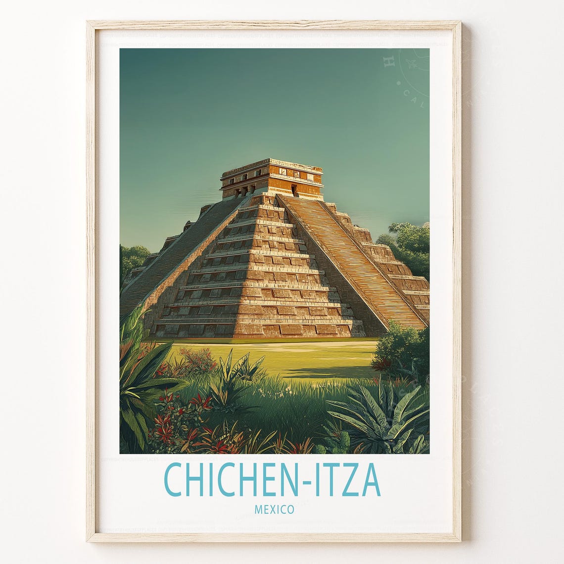 Chichen Itza Mexico Mayan Pyramid El Castillo Jungle Travel Poster