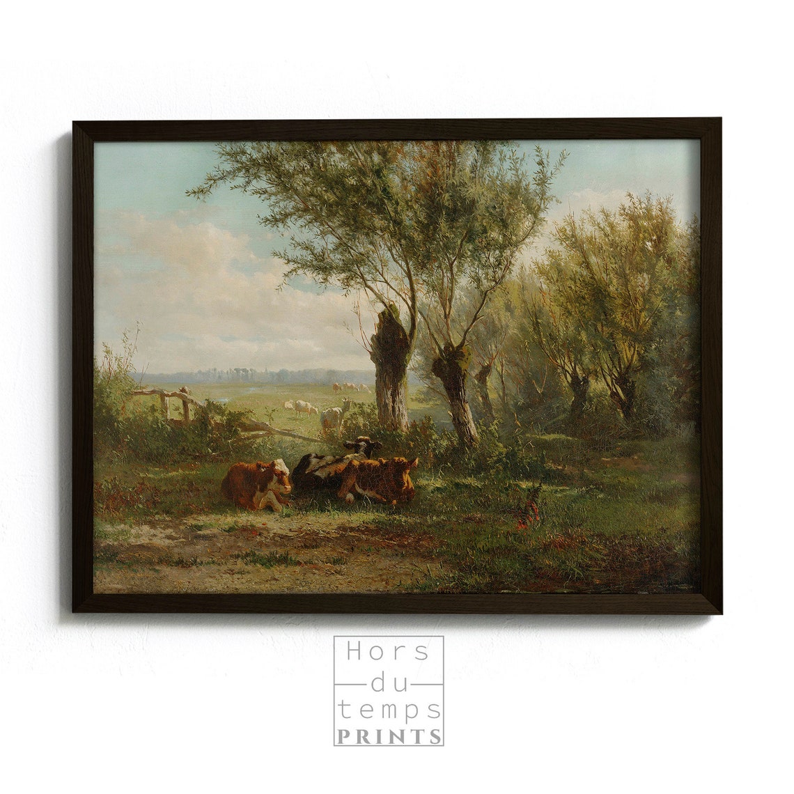 Cows Resting Under Willow Trees Pastoral Vintage Oil Art Poster - Image 2